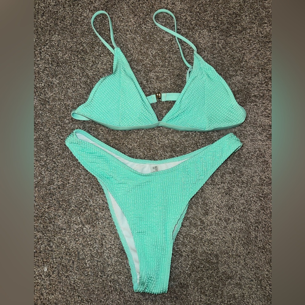Mint Green Textured Bikini Set